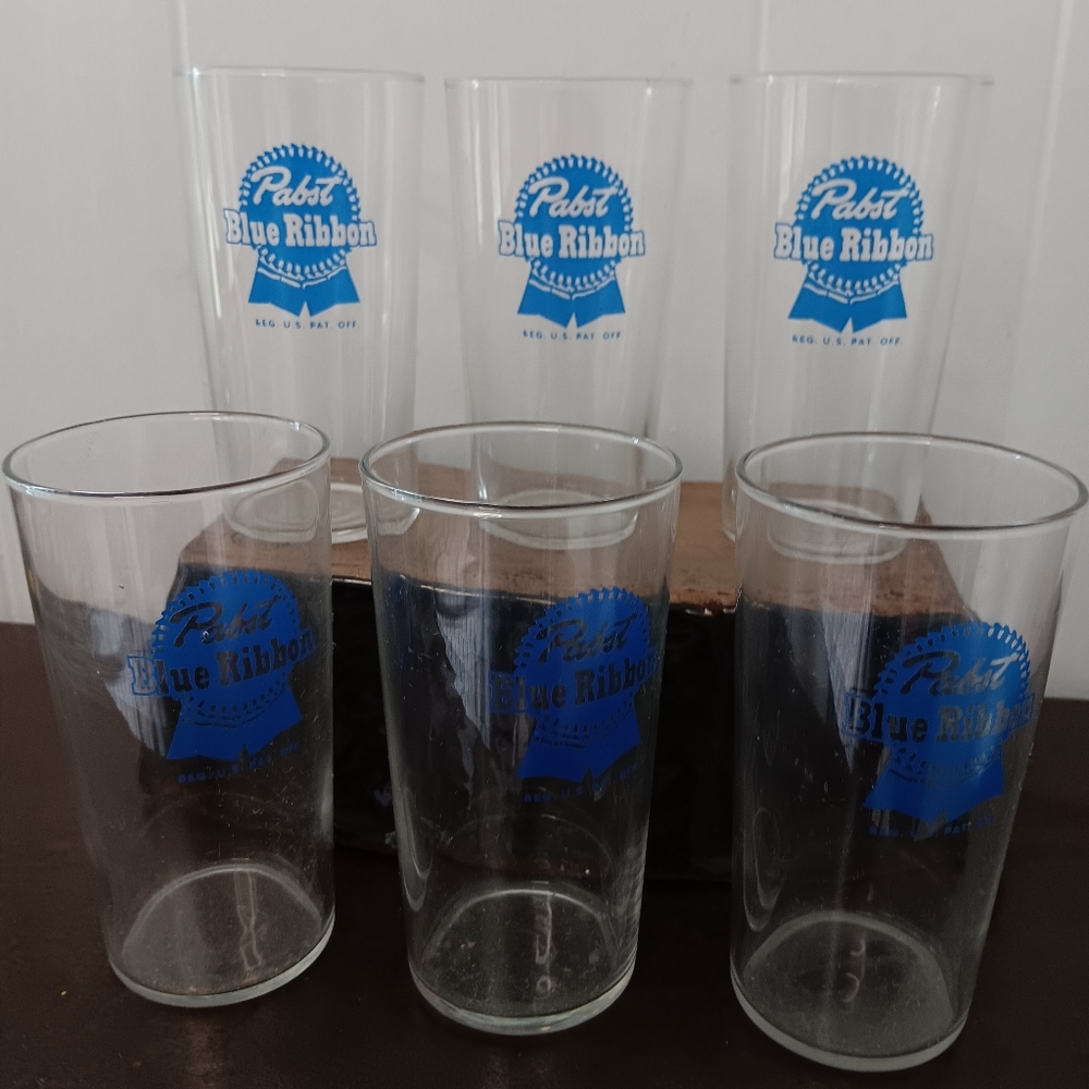 Vintage PBR Pabst Blue Ribbon "Pony" Glasses Set of Six Perfect